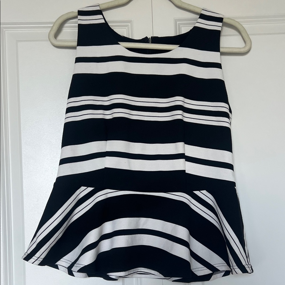 INC International Concepts Black and White Striped Peplum Camisole